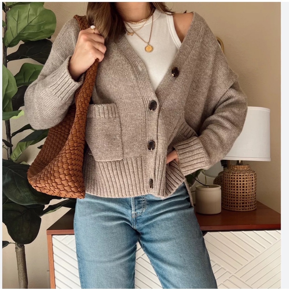 The Drop Brigitte Chunky Button-Front Pocket Ribbed Cardigan